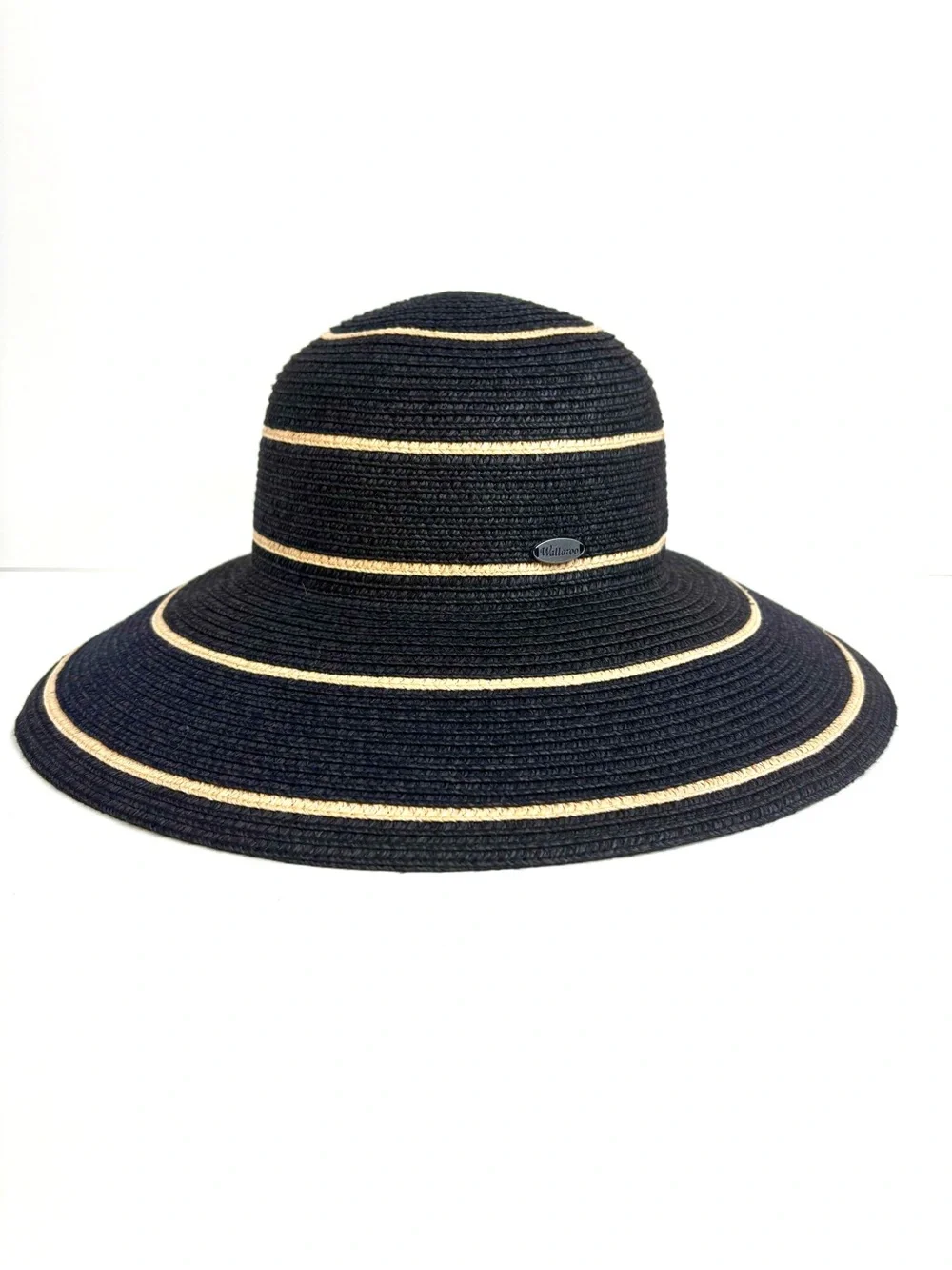 Wallaroo SPF 50 Wide Brim Black & Tan Savannah Striped Packable Sun Hat